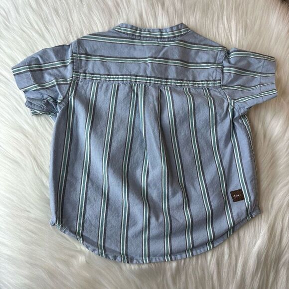 Tea Collection Dusty Blue Striped Woven Shirt Size 6-9 Months - Picture 2 of 8